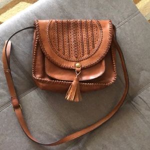 Patricia Nash brown leather crossbody purse.